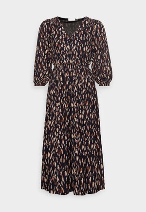 La Strada Unica RAINY V NECK MIDI DRESS - Φόρεμα ημέρας - night sky/ginger bread/pumice stone