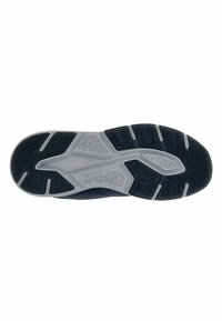 Shoe outsole featuring a textured black rubber design with a light gray midsole and a diamond-patterned surface for traction.
