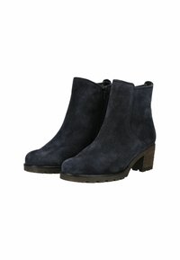 Bottes chelsea en daim rugueux de couleur bleu marine, avec une fermeture éclair sur le côté, un talon empilé et une semelle en caoutchouc texturé pour une meilleure adhérence.