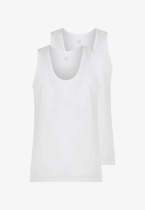 Canottiere bianche in cotone, con scollo arrotondato e senza maniche, dalla texture liscia e design minimalista. Due pezzi mostrati.