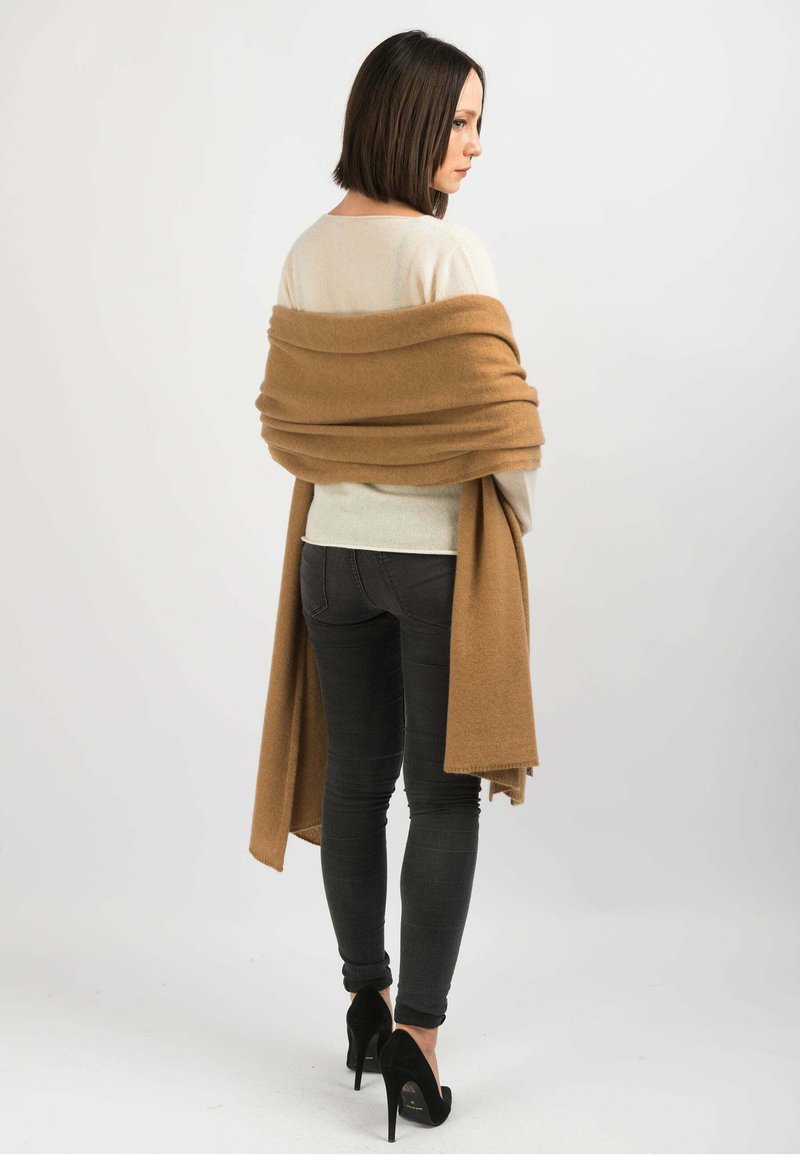 Maxi Sciarpa Treccia 180 Cm In 100% Cashmere - Pregiato Filato Cardiff, Made In Italy - Beige E Marrone - 2