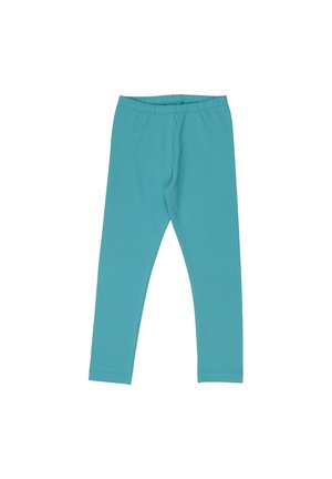 Light blue elastic-waist leggings with long fitted legs, displayed flat on a white background.