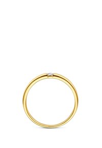 Gold ring with a smooth, rounded band and a single, small diamond accent set at the top center.