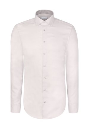 Camicia bianca a maniche lunghe realizzata in tessuto liscio, con collo button-down e delicato motivo a quadretti all'interno del collo. Vestibilità classica.