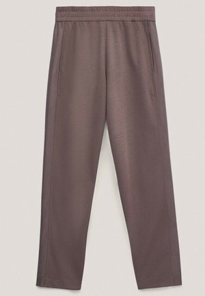 Bruine casual broek met elastische taille, zijzakken, rechte pijpen en een gladde stoftextuur.