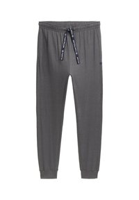 Pantalons de survêtement gris en tissu doux, dotés d'une taille élastique avec cordon de serrage et de poignets ajustés aux chevilles.