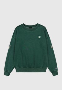 Zielony sweatshirt wykonany z bawełny. Posiada okrągły dekolt, opadnięte ramiona oraz dekoracyjne haftowane naszywki na klatce piersiowej i rękawach.