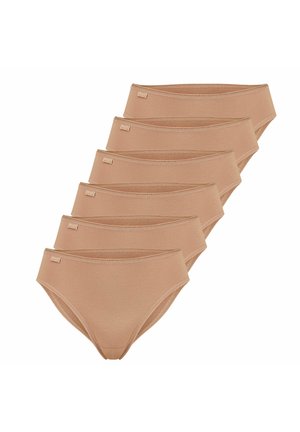 Beige cotton hipster briefs in a pack of six. Features a soft elastic waistband and a smooth texture, with a small logo tag on the front.