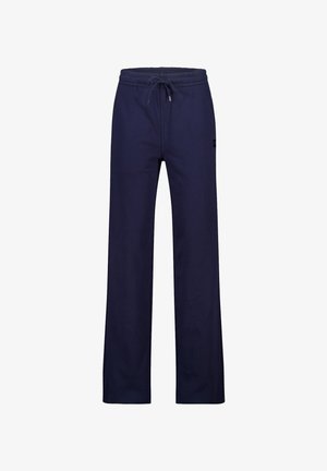 Pantalones deportivos azul marino hechos de una suave mezcla de algodón. Cuentan con cintura ajustable con cordón, diseño de pierna recta y un pequeño parche con logo en el costado.