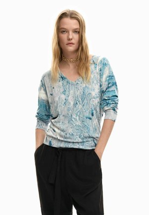 V-NECK WITH ABSTRACT PRINT - Svetrík - blue