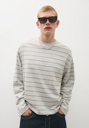 Bershka LONG SLEEVE STRIPE PRINT - T-SHIRT - Langarmshirt - light grey