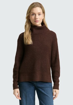LOOSE FIT ROLLKRAGEN - Strickpullover - dark pecan brown melange