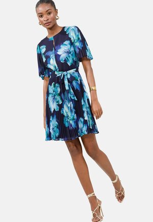 REGULAR FIT - FLORAL PLEATED MINI  - Day dress - navy blue