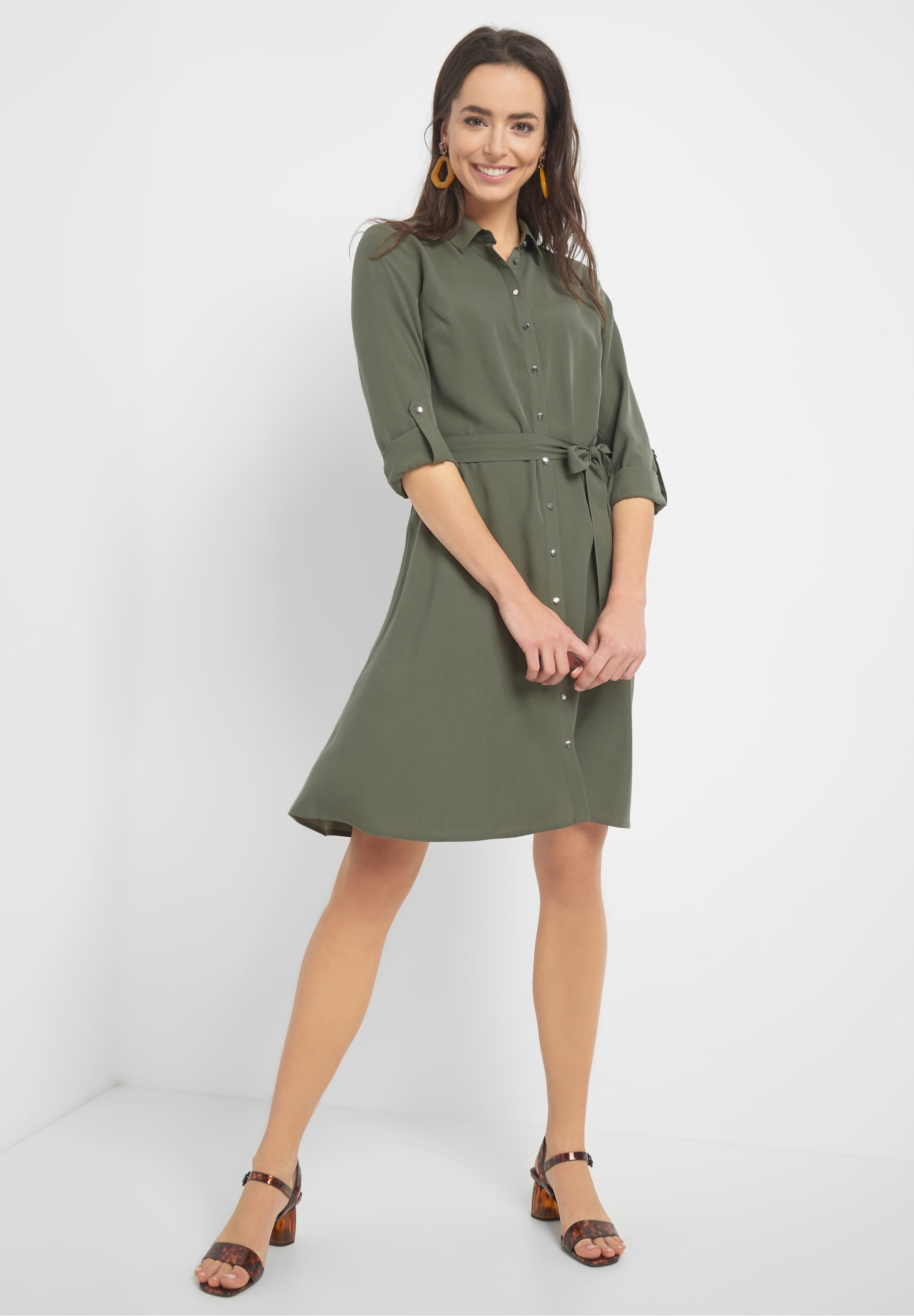 Orsay Shirt Dress Dark Khaki Green Zalando De 