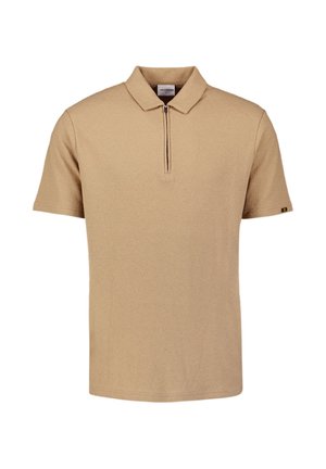 NO EXCESS, SHORT-SLEEVE V-NECK POLO WITH A ZIP-FRONT - Polo shirt - sand