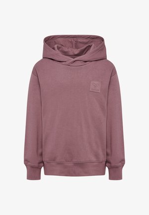 Sweat à capuche lavande au toucher texturé, avec un col croisé et un petit patch logo sur la poitrine. Manches longues avec des poignets côtelés.