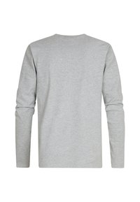 Langärmliges graues T-Shirt aus weichem Baumwolljersey, mit Rundhalsausschnitt und geradem Saum, ohne sichtbare Logos oder Muster.