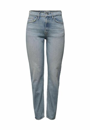 Lichtblauwe spijkerbroek met een rechte pasvorm, voorzien van een klassiek vijf-pocket ontwerp en een licht vervaagde textuur met subtiele stikdetails.