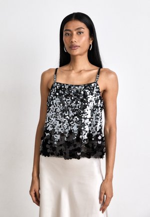 DKNY MULTI SCALE SEQUIN CAMI - Top - black/gunmetal