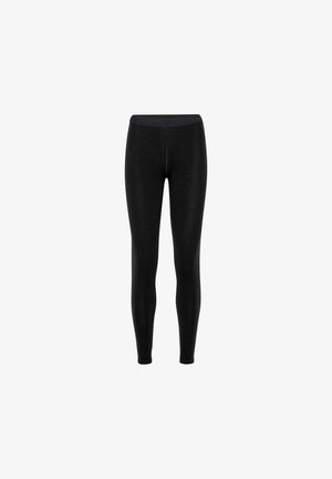 Sorte leggings lavet af elastisk stof med en behagelig taljebånd og en glat tekstur, designet til at sidde tæt fra talje til ankler.