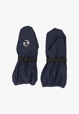 Marineblaue gefütterte Handschuhe aus weichem Material, mit elastischen Bündchen und einem schwarzen Riemen für einen sicheren Sitz. Silbernes Logo auf der Vorderseite.