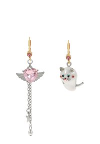 Betsey Johnson PEARL CRITTERS CAT WINGED HEART MISMATCH - Earrings - pink