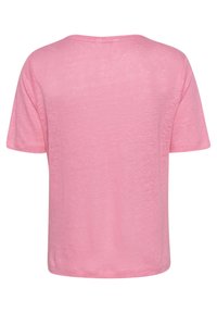 Rövid ujjú T-Shirt világos rózsaszínben, puha anyagból készült. Kerek nyakkivágású, laza fazonú, minta és díszítés nélkül.