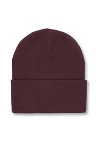 Pipo burgundi neulottu, jossa on kääntöreuna, valmistettu pehmeästä ja joustavasta materiaalista. Viihtyisä pinta ja saumatonta kupu-designia.