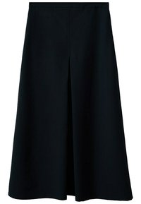 Gonna nera, al ginocchio, con vita aderente e spacco frontale. Realizzata in tessuto liscio con un design pulito e sartoriale.