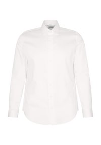 Witte langeslijfshirt van katoen. Heeft een puntkraag, een sluiting met knopen aan de voorkant en een rechte snit met een soepele textuur.