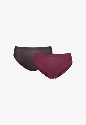 Two pairs of ribbed underwear in dark brown and burgundy, featuring a seamless design and a smooth texture.