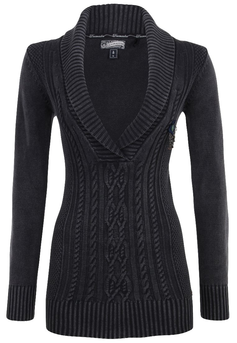 Cárdigan negro con cuello chal, puños acanalados y diseño de punto en cable texturizado. Fabricado con una tela suave y elástica.