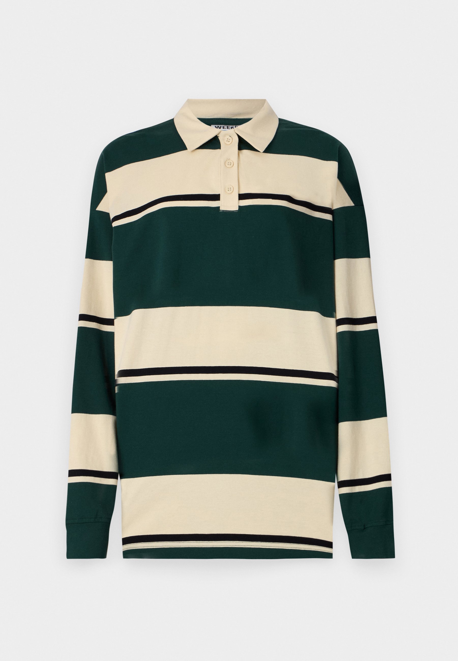 売れ筋商品|||ウィークデイ Tシャツ レディース トップス EMMA STRIPED OVERSIZED LONG SLEEVE - Polo shirt - yellow/green Weekday EMMA STRIPED OVERSIZED LONG SLEEVE - Polo shirt