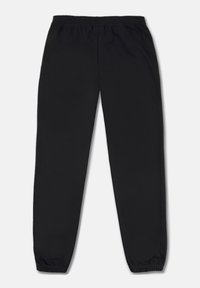 Zwarte sweatpants van een zachte stof, met een elastische tailleband en boorden, met een recht jeansontwerp. Geen zichtbare patronen of accenten.