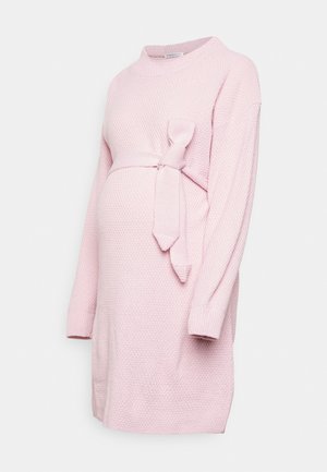 DRESS WITH LONG SLEEVES AND TIE - Gebreide jurk - sweet pink
