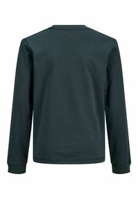 Tamnozelena majica dugih rukava od mekanog materijala, s okruglim izrezom, ravnim rubom i rebrastim manžetama, bez vidljivih grafika ili uzoraka.