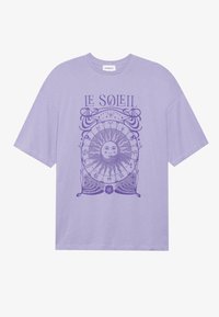 Purple cotton t-shirt with short sleeves, featuring a circular sun graphic and the text "LE SOLEIL" in purple ink on the front.