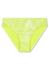 Bas de bikini jaune fluo avec une surface brillante, texture lisse et design de couleur unie. Facette subtile avec taille élastique pour un ajustement parfait.