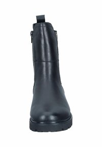 Botín negro de cuero con un acabado texturizado, cierre de cremallera en el lateral y suela robusta. Diseñado para la durabilidad y la comodidad en el uso.