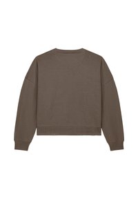 Bruine cropped sweatshirt met lange mouwen, geribbelde manchetten en een zachte textuur. Voorzien van een ronde halslijn en een eenvoudig, effen ontwerp.