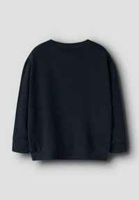 Dunkel marineblauer Sweatshirt mit rundem Ausschnitt und langen Ärmeln. Gerippte Bündchen und Saum. Glatte Textur, minimalistisches Design, keine sichtbaren Logos.
