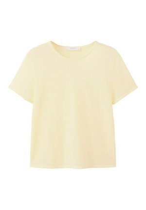 Short-sleeve, light yellow crew neck cotton t-shirt with relaxed fit and straight hem.