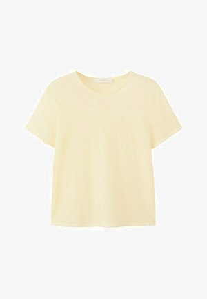 Short-sleeve, light yellow crew neck cotton t-shirt with relaxed fit and straight hem.