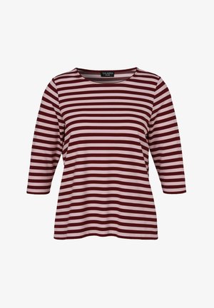 Langärmliges, Rundhalsoberteil aus weicher Baumwolle. Verfügt über burgunderfarbene und hellrosa horizontale Streifen und einen lässigen Schnitt.