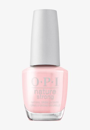 OPI Nature Strong Nagellackfläschchen in Pink mit weißem Verschluss auf einfachem Hintergrund.