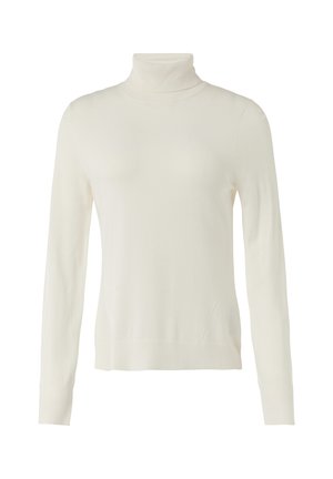 Turtleneck trui in crème, gemaakt van zachte gebreide stof. Kenmerkt zich door lange mouwen en een aansluitend ontwerp, met een gladde textuur over het hele oppervlak.