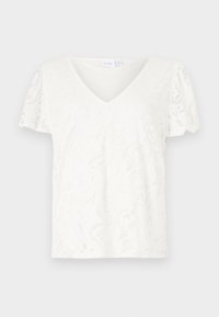 Vit kortärmad t-shirt med V-ringning och blommig spetsstruktur, med en något lös passform och mjukt, lätt material.