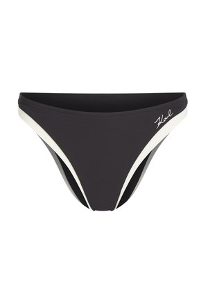 Slip de bikini negru cu textură tip nervuri, având accente laterale albe și un mic logo în față. Croială clasică, design aerodinamic.