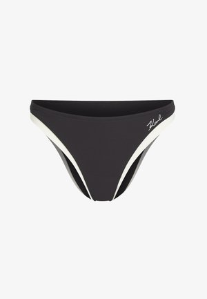 Schwarzer Bikinihose mit geripptem Muster, weißen Seiteneinsätzen und kleinem Logo vorne. Klassischer Schnitt, schlankes Design.