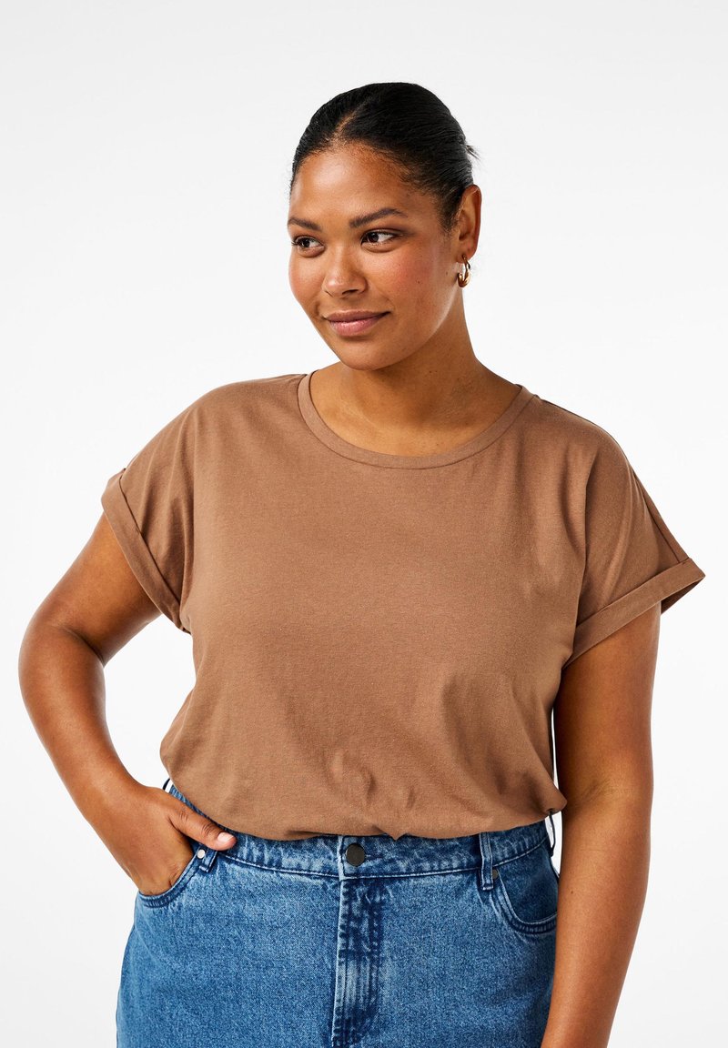 Zizzi KURZÄRMLIGES - Basic T-shirt - coca mocha
